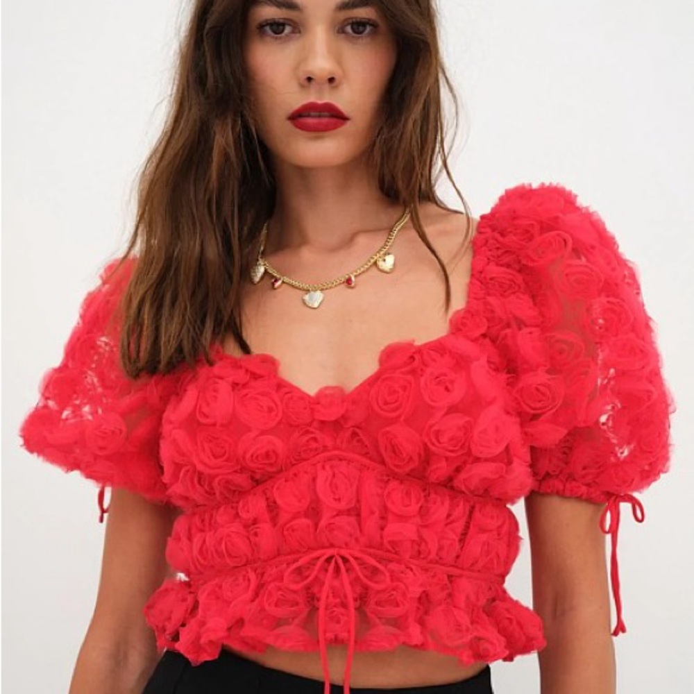 For Love and Lemons Red 3D Floral Crop Top NWT - XS